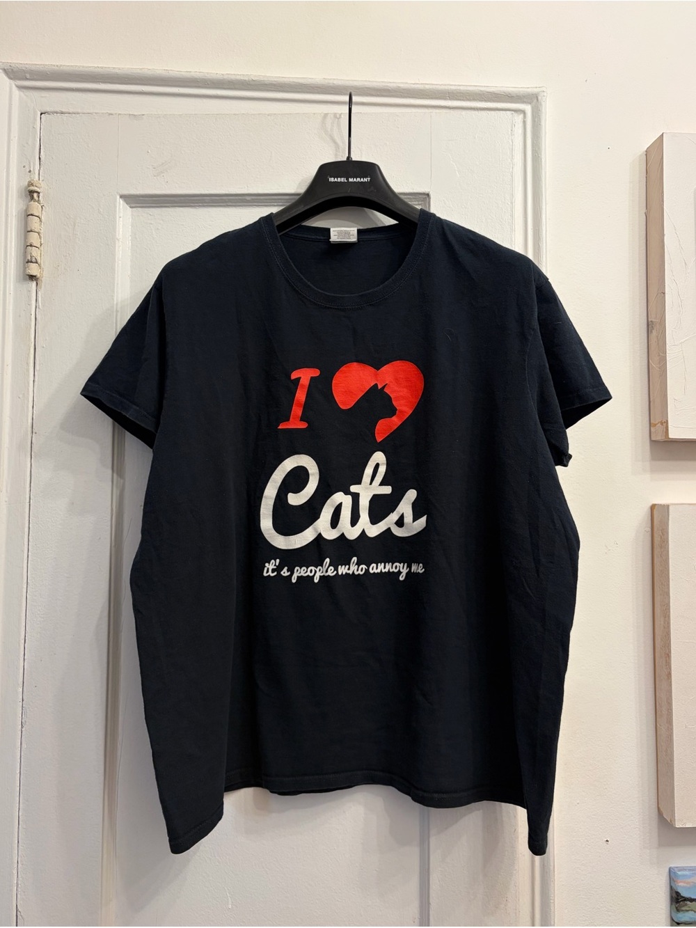 Vintage Black Tee with Red Heart Cat Graphic